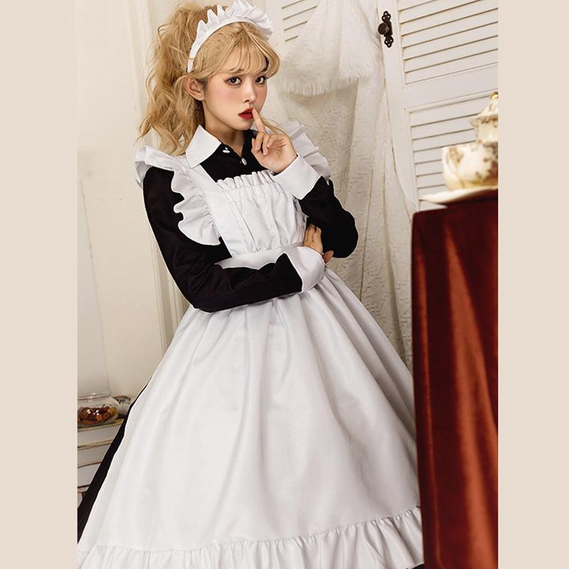 Black White British Housekeeper Traditional Maid Outfit Lolita Dress Fancy Cosplay Costume