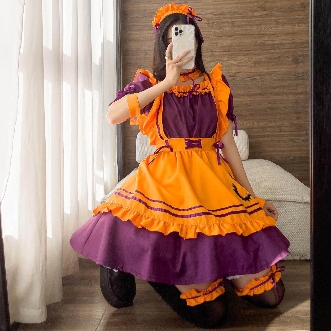 Halloween Anime Orange Maid Outfit Lolita Dress Crossdresser Large Fancy Cosplay Costume