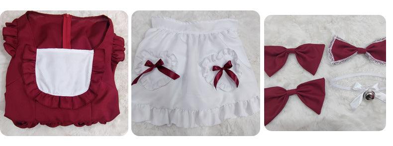 Pure and Cute Red Maid Uniform Anime Cat Maid Outfit Lolita Dress Cosplay Costume