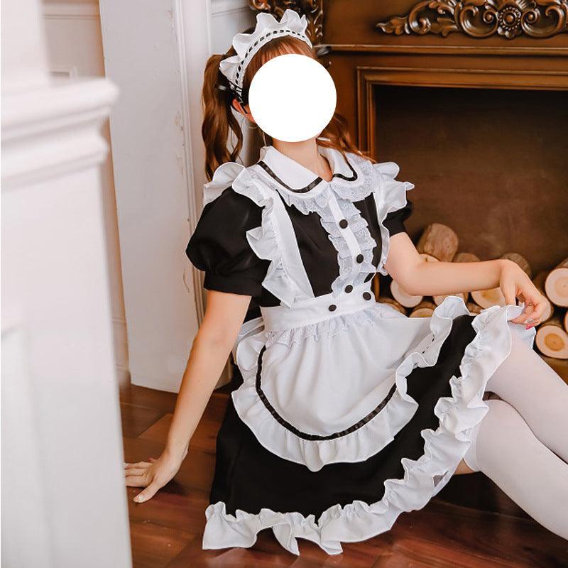 Black White Short Maid Outfit Lolita Dress Japanese Cute Fancy Dress Cosplay Costume
