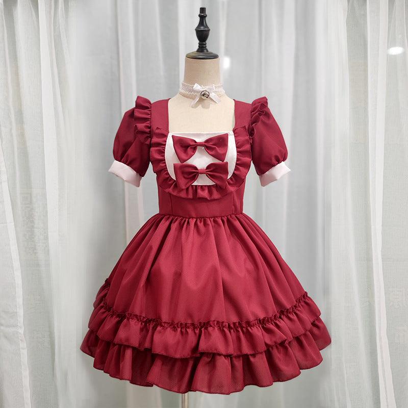 Pure and Cute Red Maid Uniform Anime Cat Maid Outfit Lolita Dress Cosplay Costume