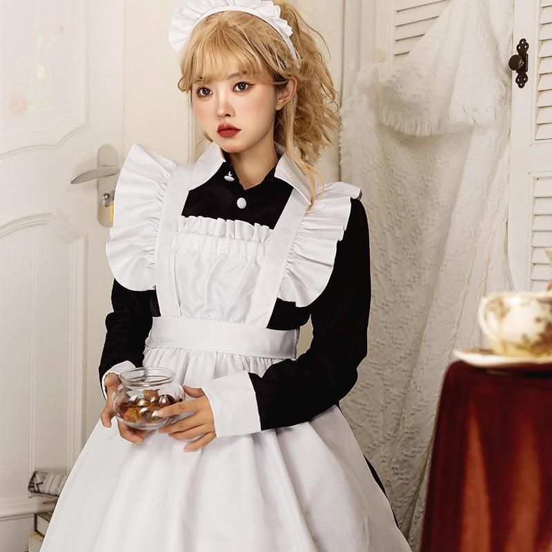 Black White British Housekeeper Traditional Maid Outfit Lolita Dress Fancy Cosplay Costume