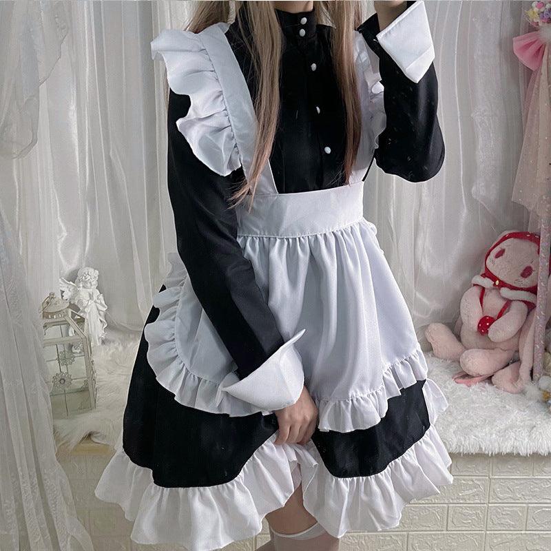 Black and White Gothic Maid Outfit Lolita Dress Japanese Cute Fancy Dress Cosplay Costume