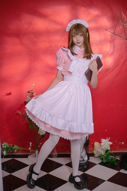 Pink Blue British Housekeeper Traditional Maid Outfit Lolita Dress Fancy Cosplay Costume