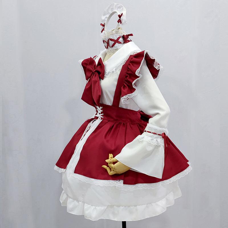 Red and White Gothic Maid Outfit Lolita Dress Plus size Fancy Dress Cosplay Costume