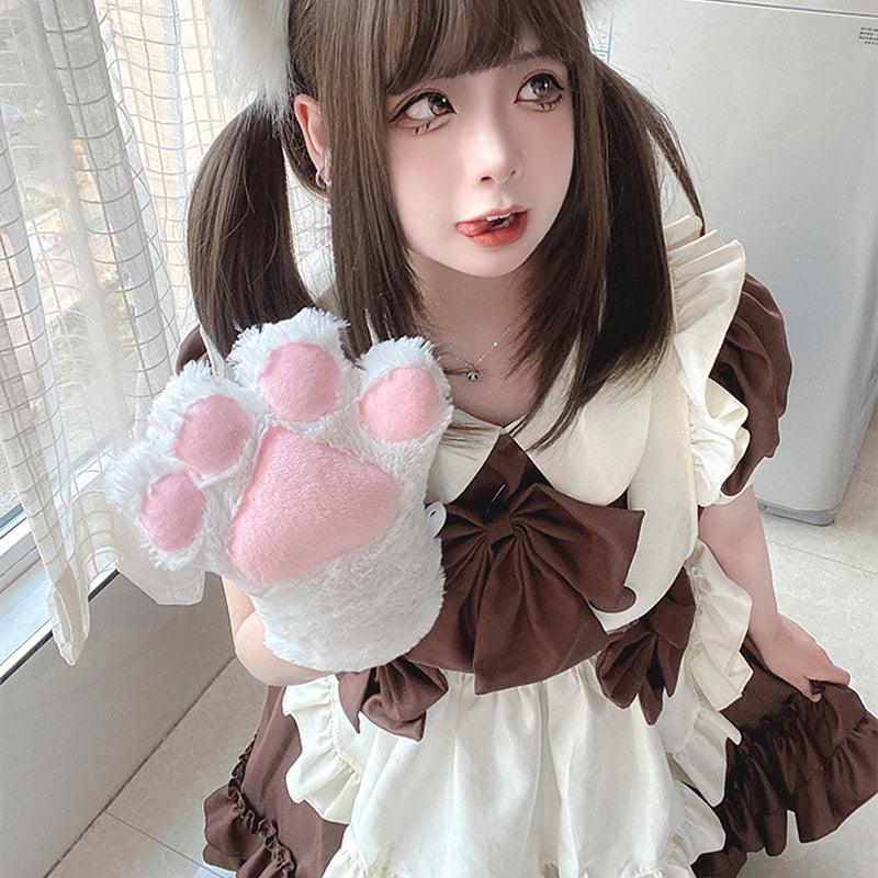 Brown Cute Cafe Maid Waiter Maid Outfit Lolita Dress Fancy Cross Dress CD Cosplay Costume
