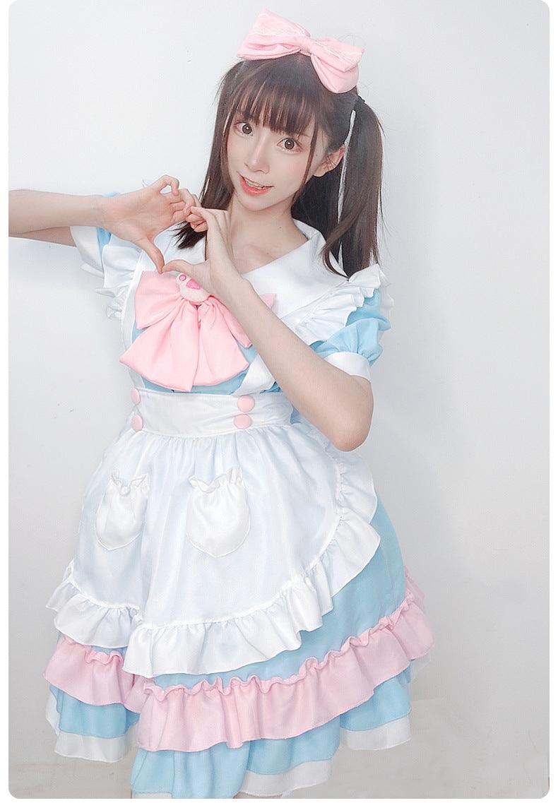 Pink and Blue French Maid Outfit Plus Size Dress Lolita Fancy Dress Cosplay Costume