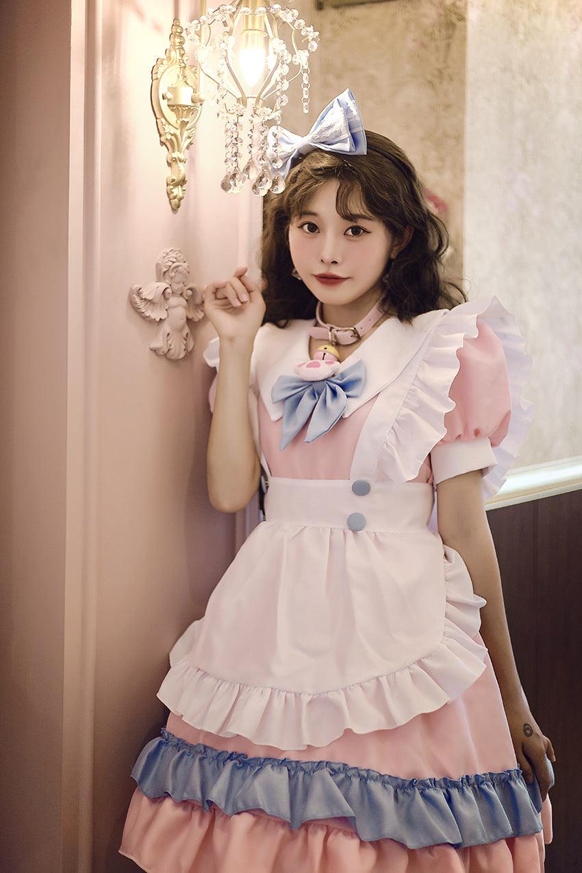 Pink Light Blue Cute Girl Maid Outfit Large Size Lolita Dress Crossdresser Cosplay Costume