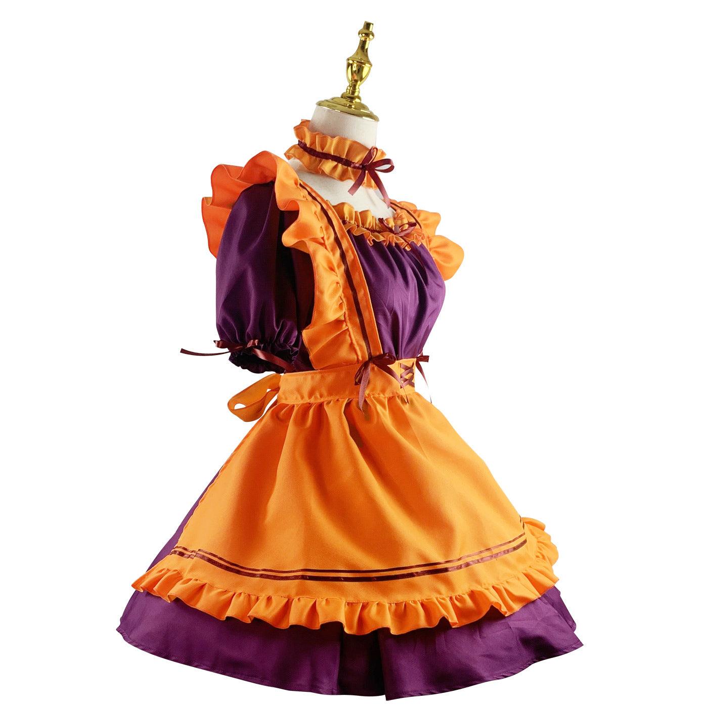 Halloween Anime Orange Maid Outfit Lolita Dress Crossdresser Large Fancy Cosplay Costume