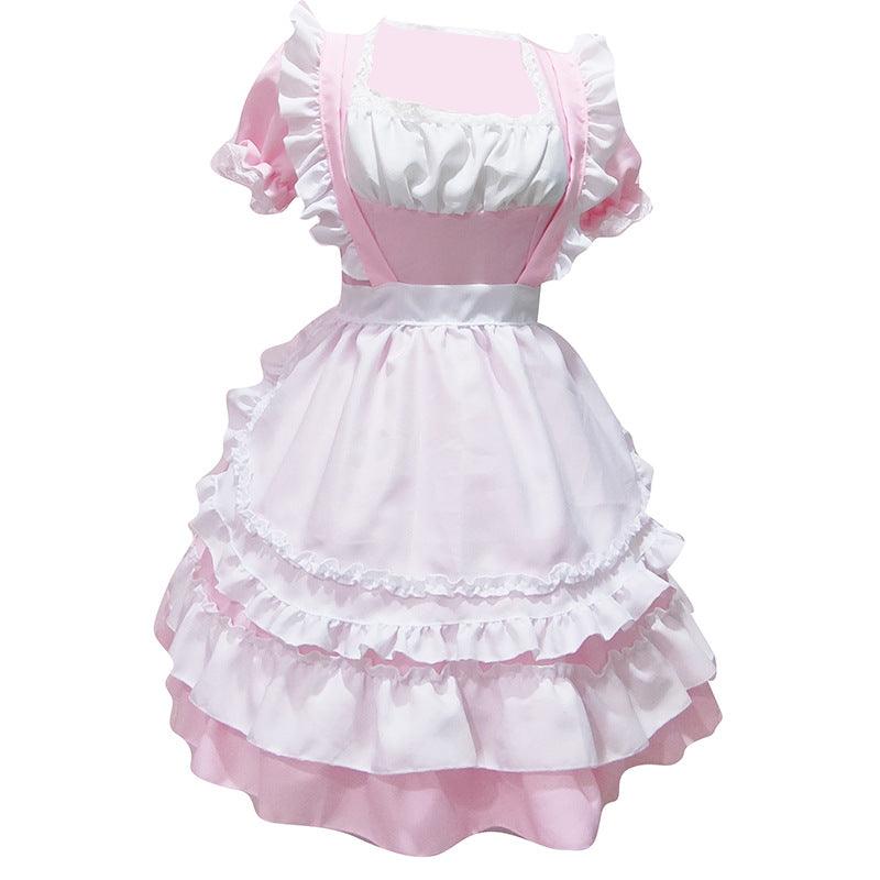 Pink Cute Coffee Waiter Maid Outfit Lolita Dress Japanese Cute Fancy Dress Cosplay Costume
