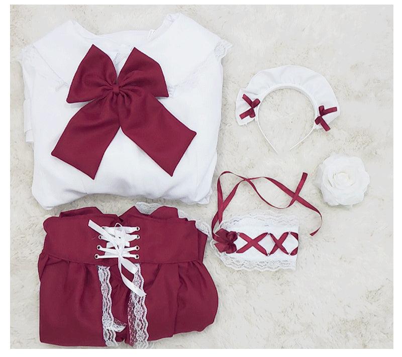 Red and White Gothic Maid Outfit Lolita Dress Plus size Fancy Dress Cosplay Costume