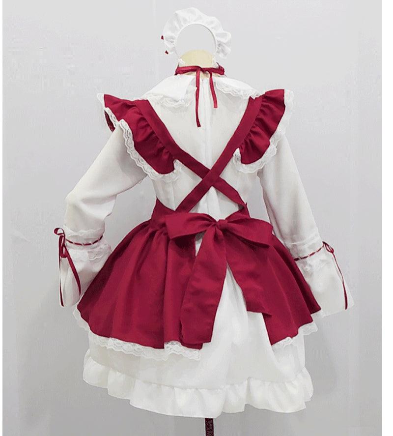 Red and White Gothic Maid Outfit Lolita Dress Plus size Fancy Dress Cosplay Costume