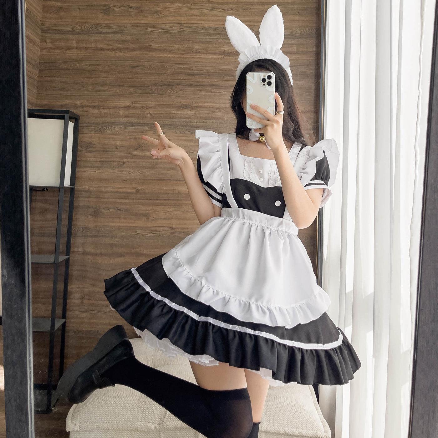 Bunny Ears Black White Large Maid Outfit Lolita Dress Anime Game Fancy Cosplay Costume