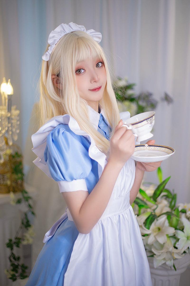 Pink Blue British Housekeeper Traditional Maid Outfit Lolita Dress Fancy Cosplay Costume
