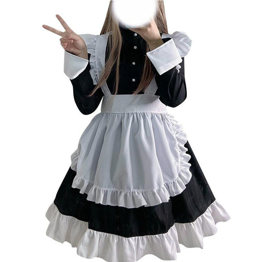 Black and White Gothic Maid Outfit Lolita Dress Japanese Cute Fancy Dress Cosplay Costume