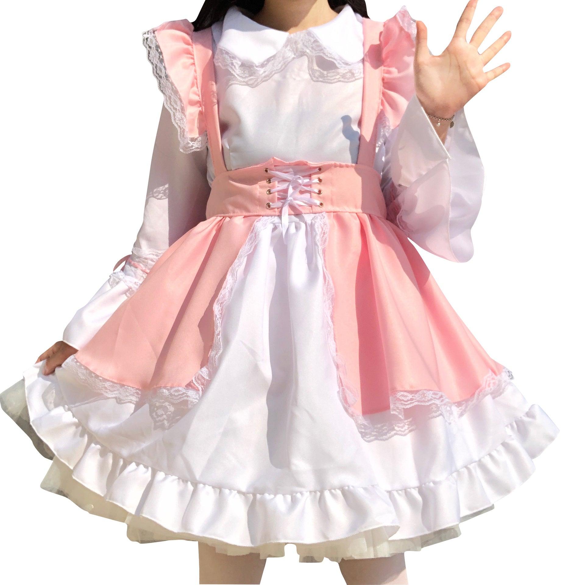 Men and Women Pink Maid Outfit Lolita Short Dress Fancy Cross Dress CD Cosplay Costume