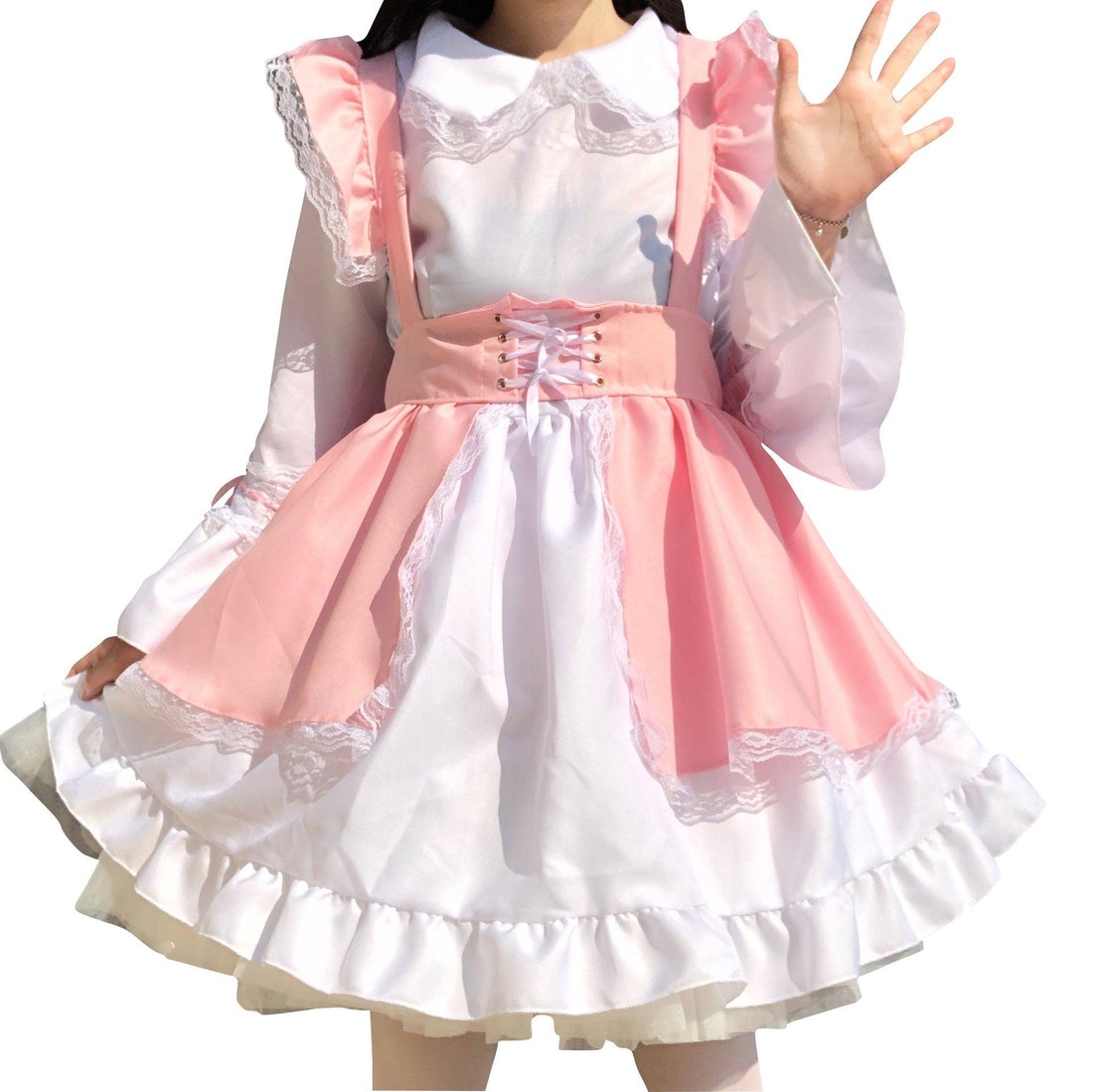 Men and Women Pink Maid Outfit Lolita Short Dress Fancy Cross Dress CD Cosplay Costume