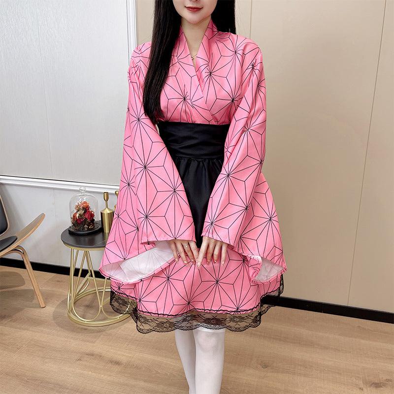 Demon Slayer Kamado Nezuko Kimono Maid Outfit Lolita Dress Fancy Dress Cosplay Costume