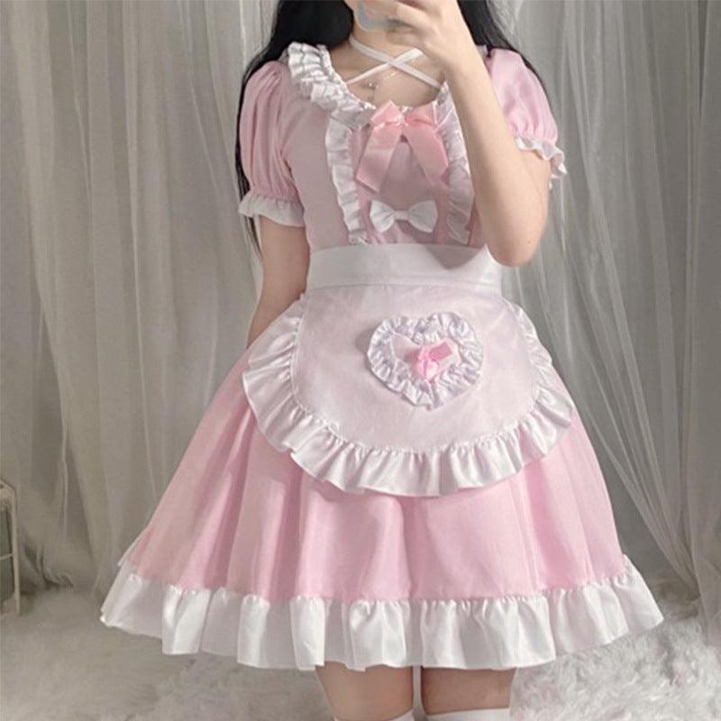 Pink Restaurant Maid Outfit Dress Anime French Lolita Fancy Dress Cosplay Costume