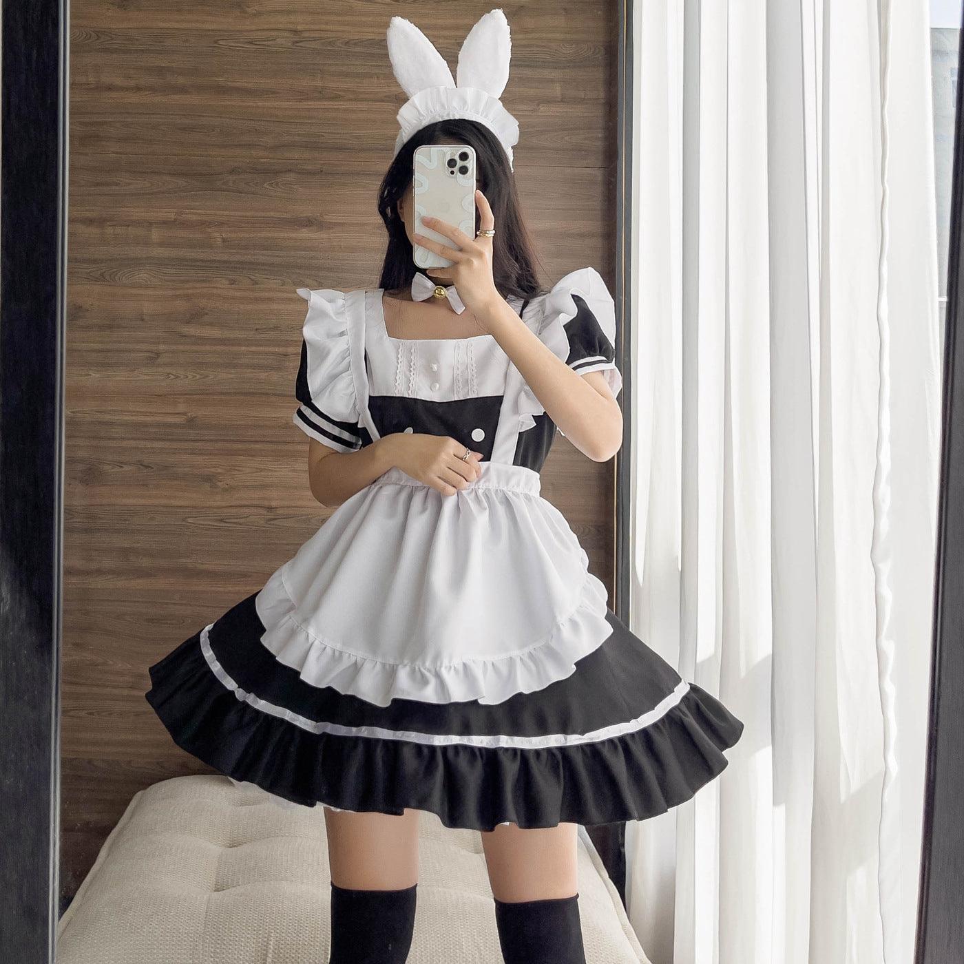 Bunny Ears Black White Large Maid Outfit Lolita Dress Anime Game Fancy Cosplay Costume