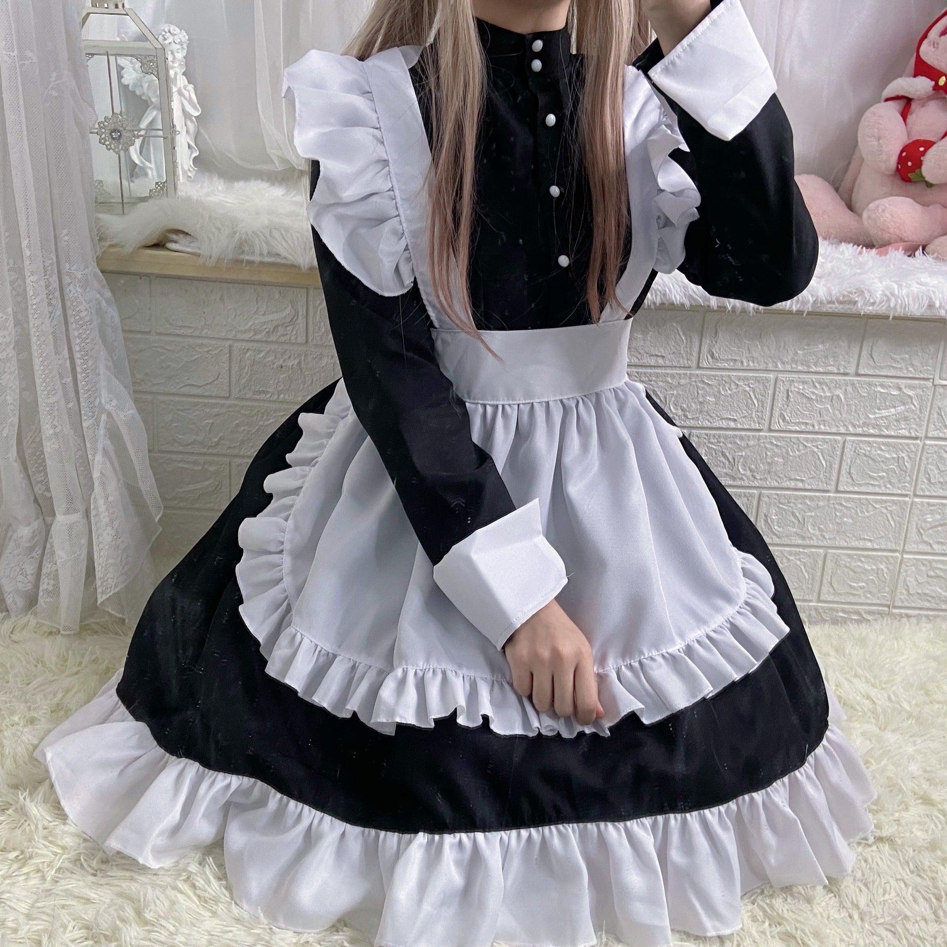 Black and White Gothic Maid Outfit Lolita Dress Japanese Cute Fancy Dress Cosplay Costume