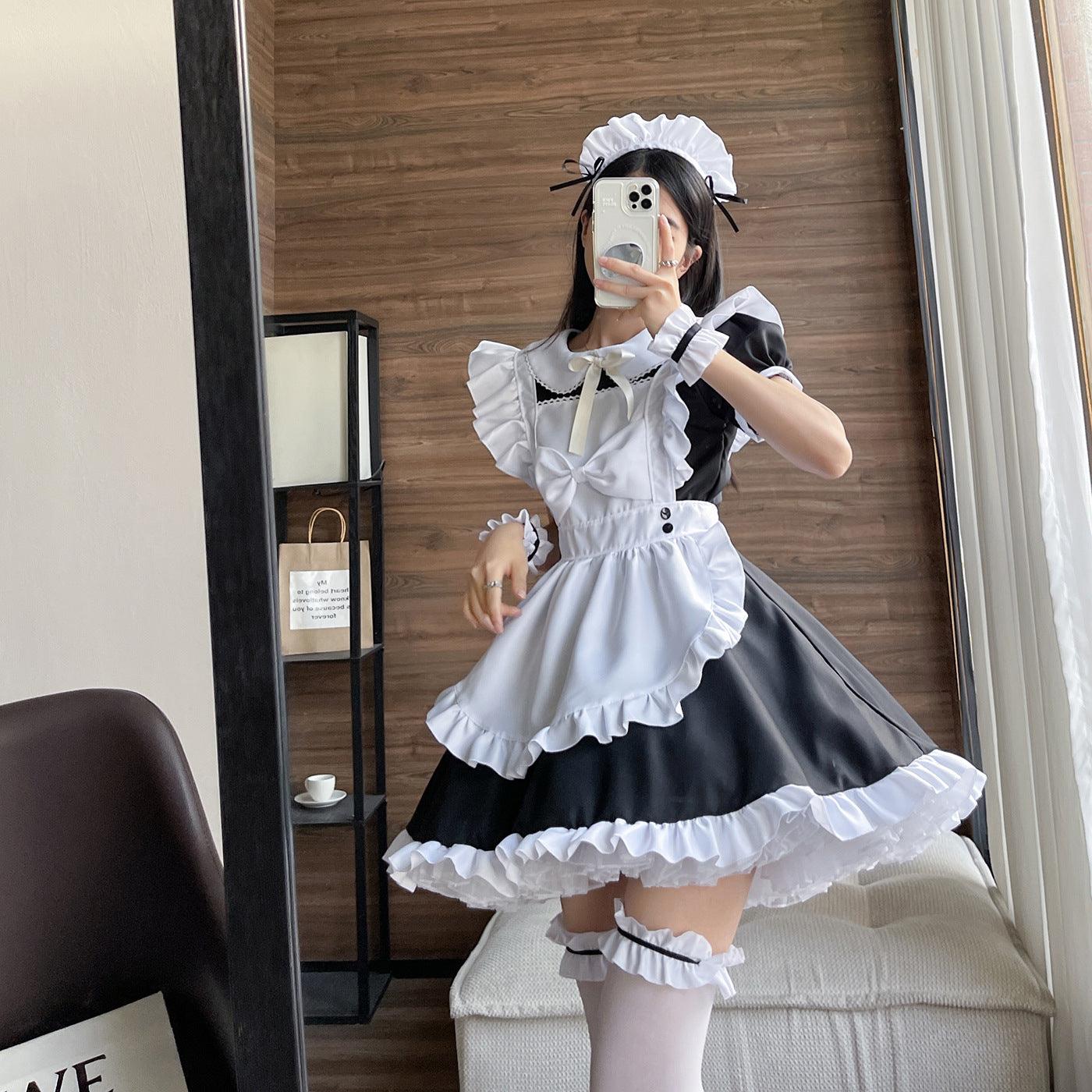 Black White Large Size Maid Outfit Lolita Bow Dress Crossdresser Fancy Cosplay Costume