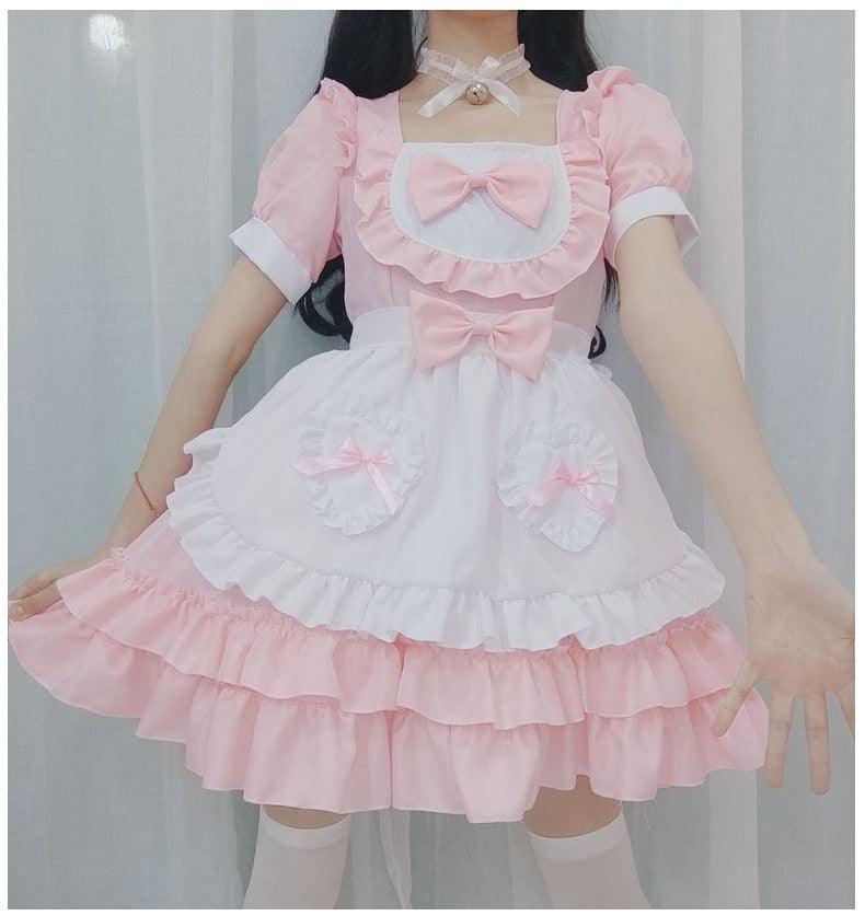 Pure and Cute Pink Maid Uniform Anime Cat Maid Outfit Lolita Dress Cosplay Costume