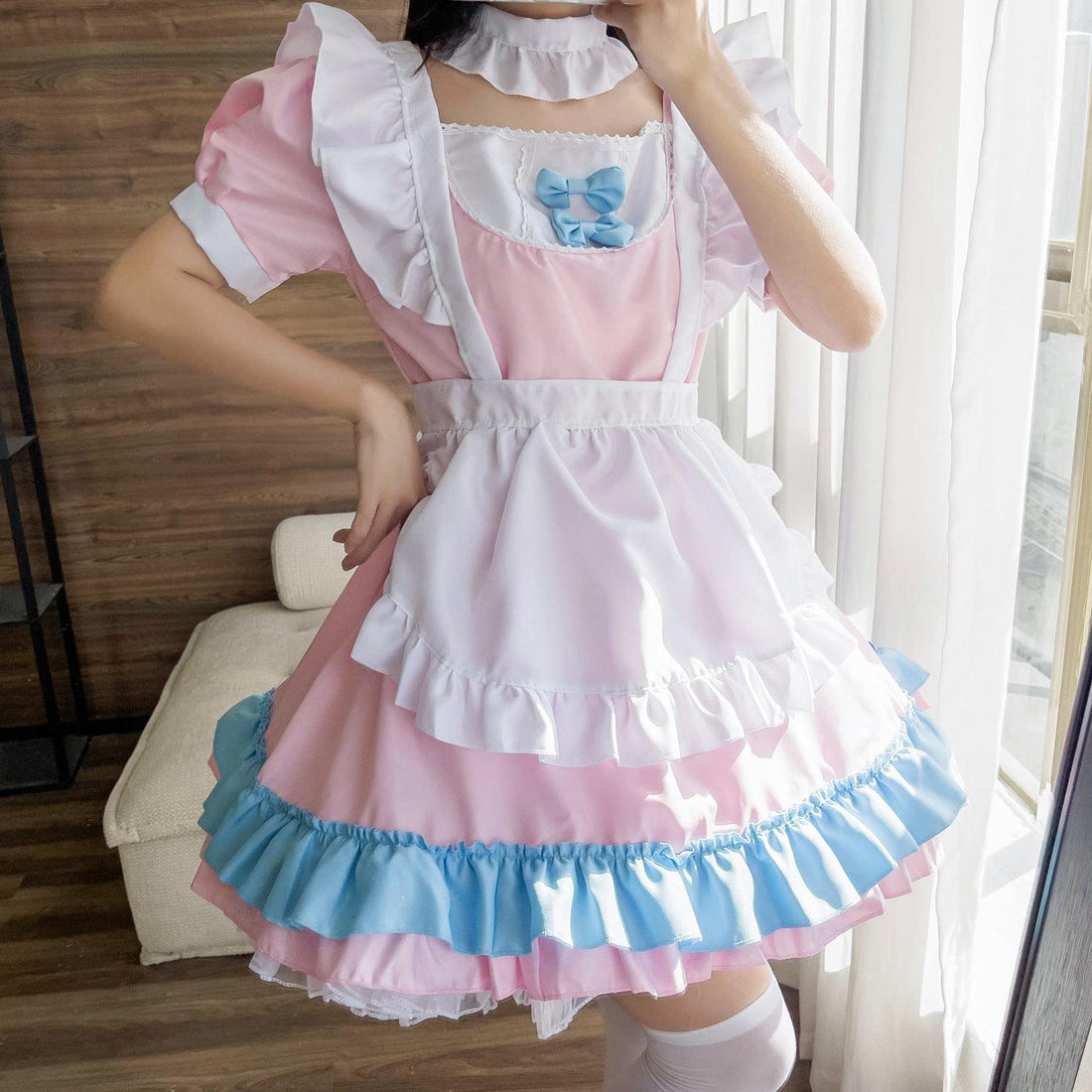 Pink and Blue Large Size Maid Outfit Lolita Dress for Man Woman Fancy Cosplay Costume