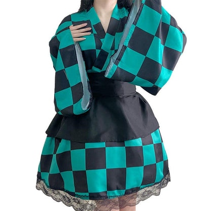 Demon Slayer Kamado Tanjiro Nezuko Anime Maid Outfit Lolita Dress Japanese Cosplay Costume