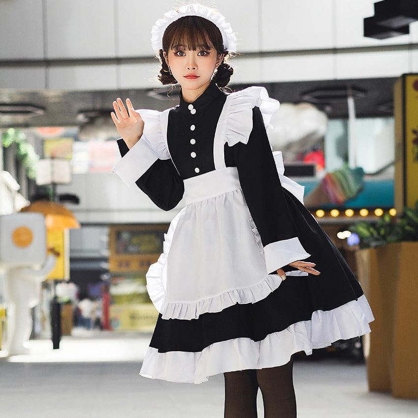 Black White Japanese Gothic Maid Outfit Lolita Dress Cross Dress CD Fancy Cosplay Costume