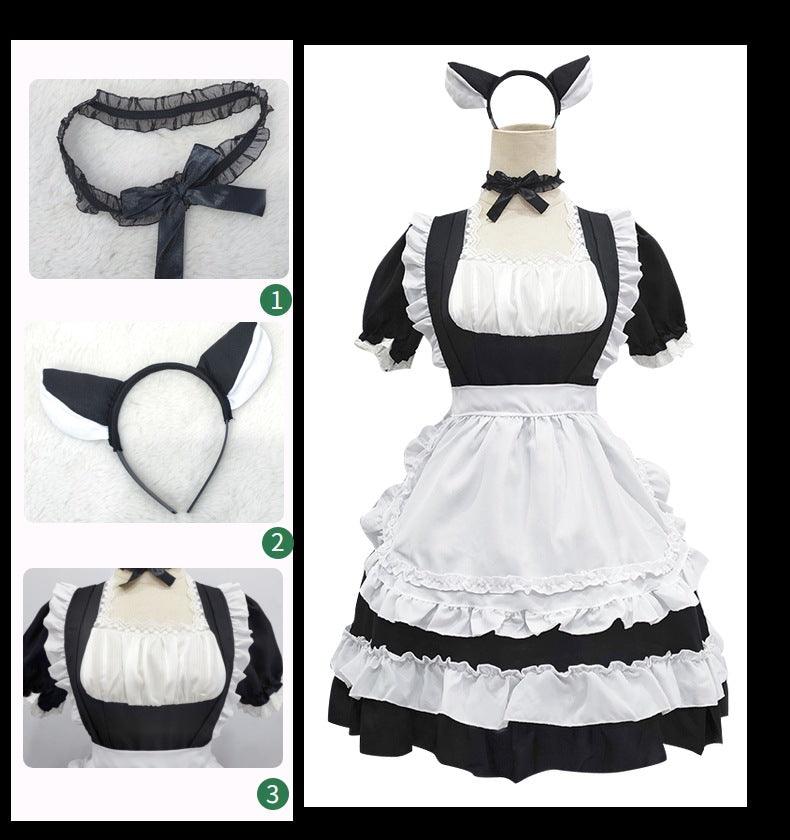 Original Black Cute Cat Maid Outfit Lolita Dress Daily Fancy College Dress Cosplay Costume