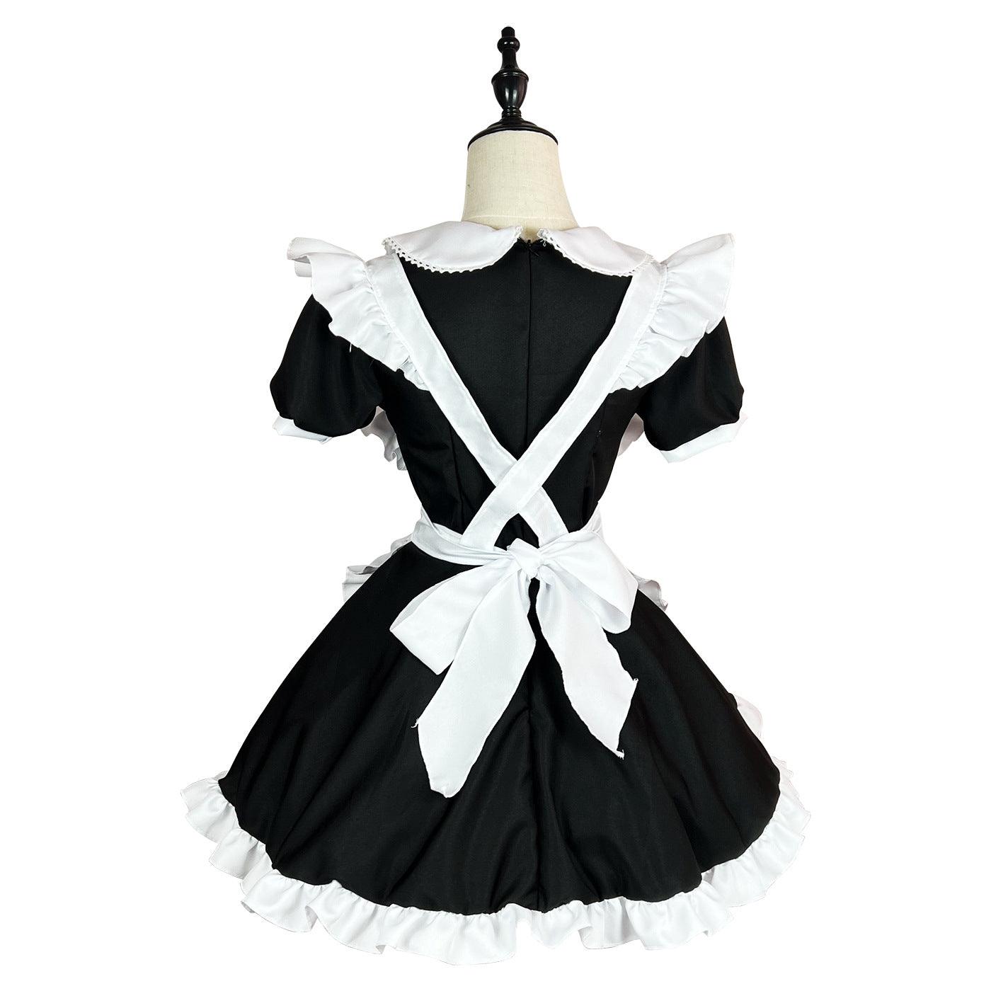 Black White Large Size Maid Outfit Lolita Bow Dress Crossdresser Fancy Cosplay Costume