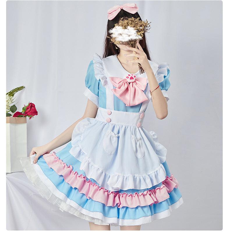 Original Light Blue Maid Outfit Lolita Dress Daily Fancy College Dress Cosplay Costume