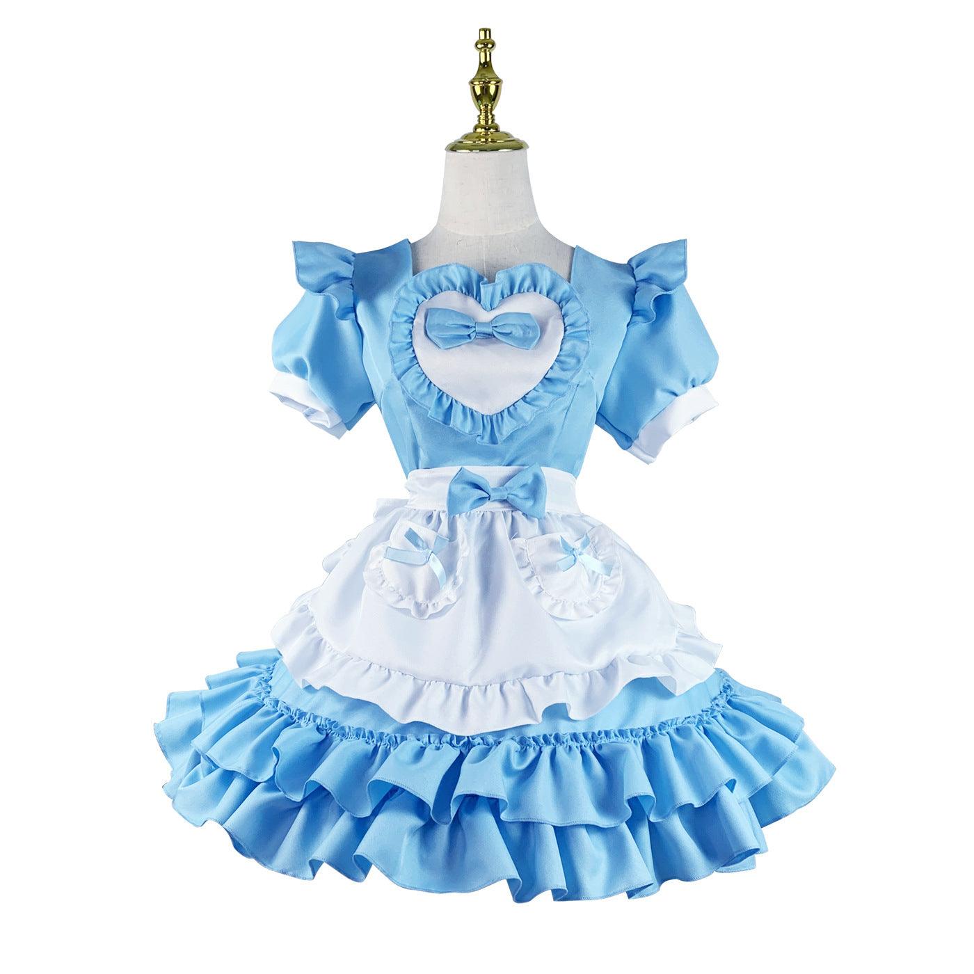 Light Blue Cute Maid Outfit Large Size Lolita Dress Man and Woman Fancy Cosplay Costume