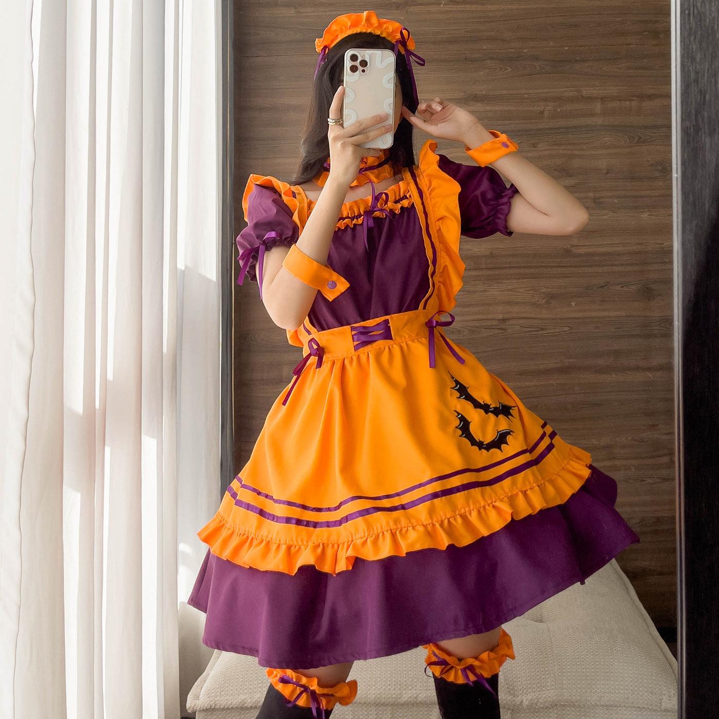 Halloween Anime Orange Maid Outfit Lolita Dress Crossdresser Large Fancy Cosplay Costume