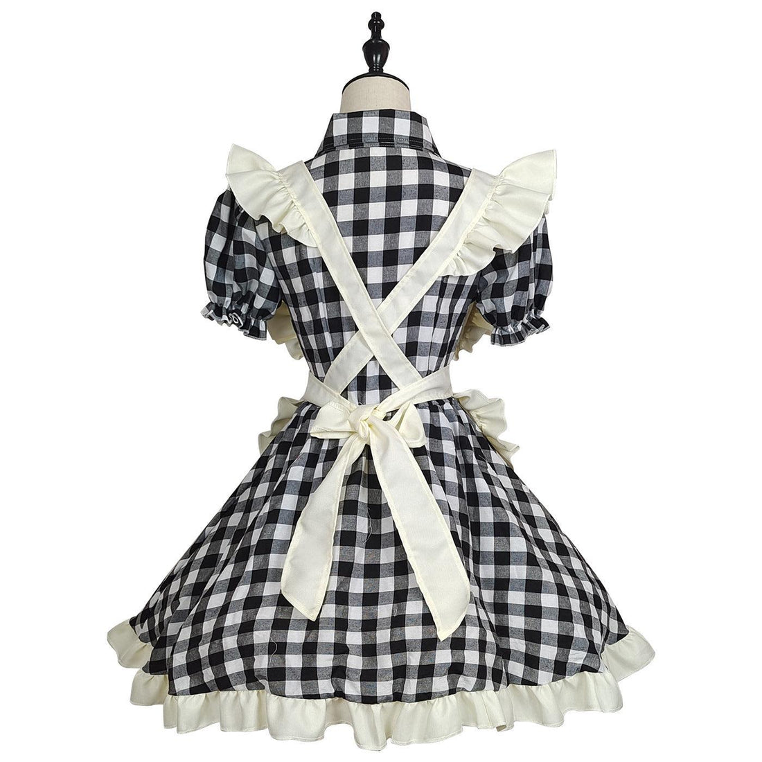 Black Red Grid Large Size Maid Outfit Lolita Dress Crossdresser Cute Fancy Cosplay Costume