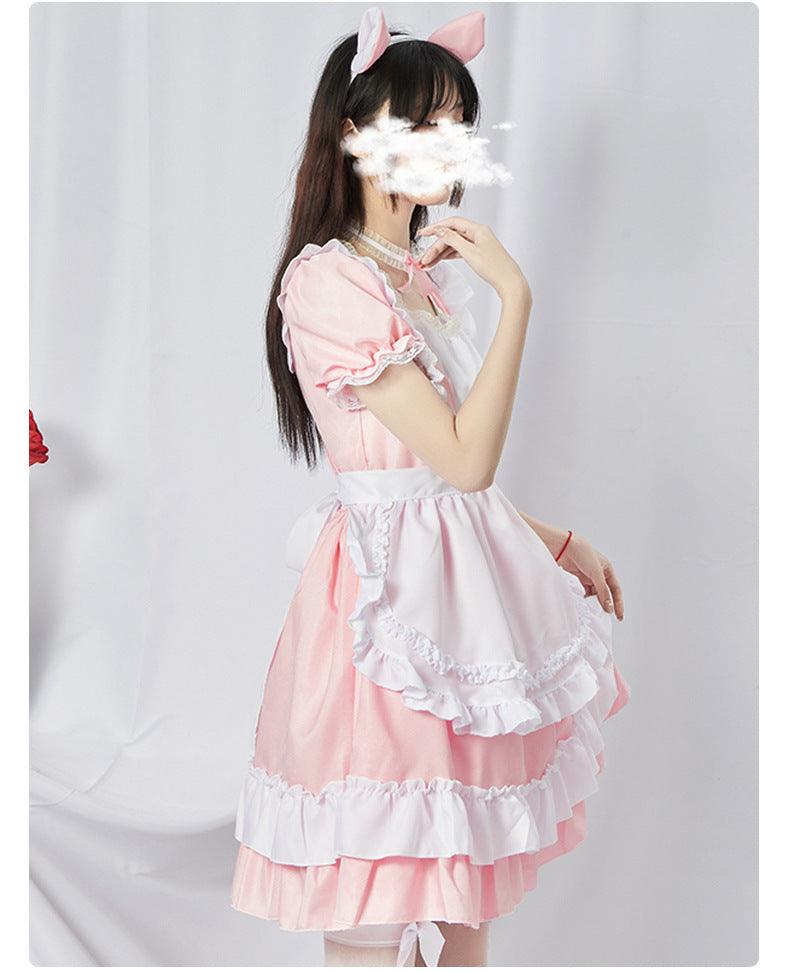Original Pink Cute Cat Maid Outfit Lolita Dress Daily Fancy College Dress Cosplay Costume