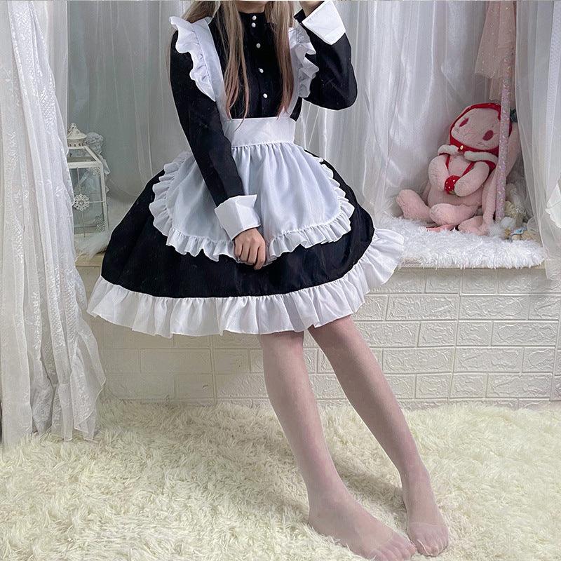 Black and White Gothic Maid Outfit Lolita Dress Japanese Cute Fancy Dress Cosplay Costume