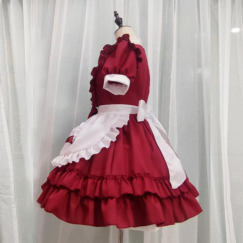 Pure and Cute Red Maid Uniform Anime Cat Maid Outfit Lolita Dress Cosplay Costume