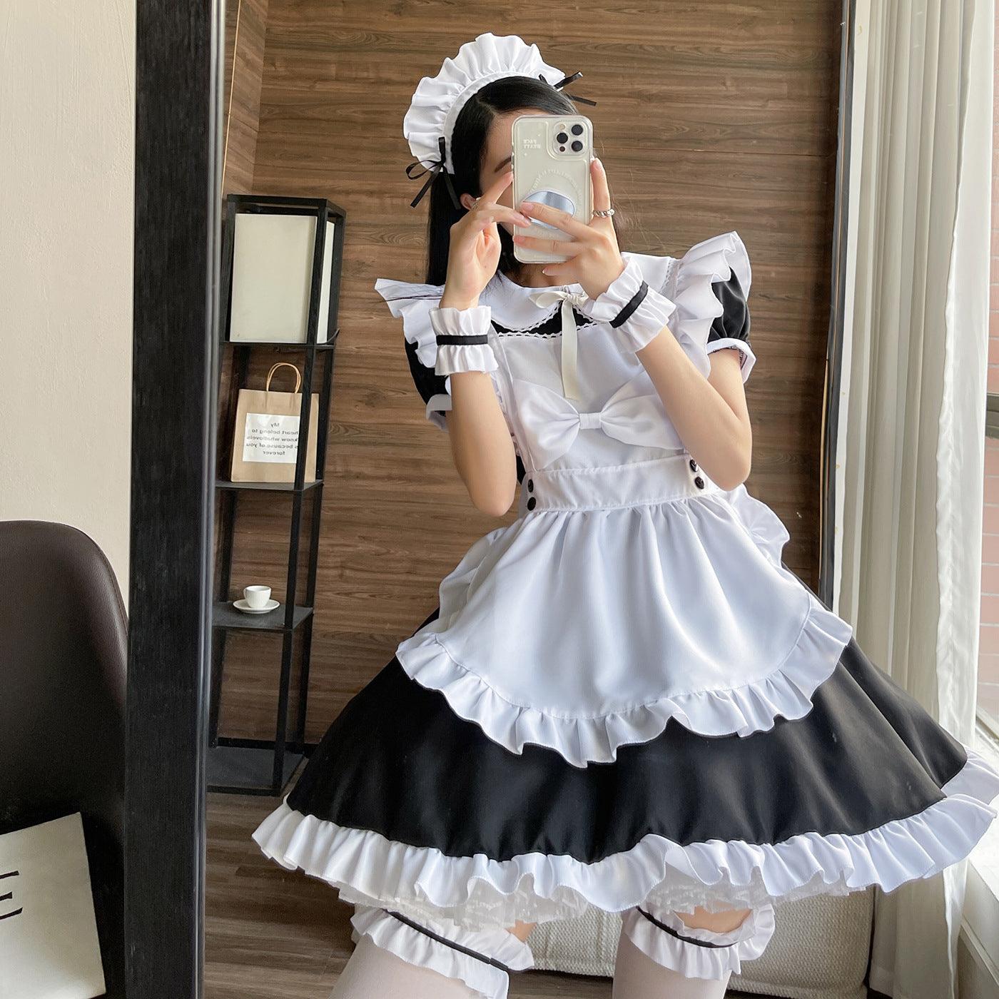 Black White Large Size Maid Outfit Lolita Bow Dress Crossdresser Fancy Cosplay Costume