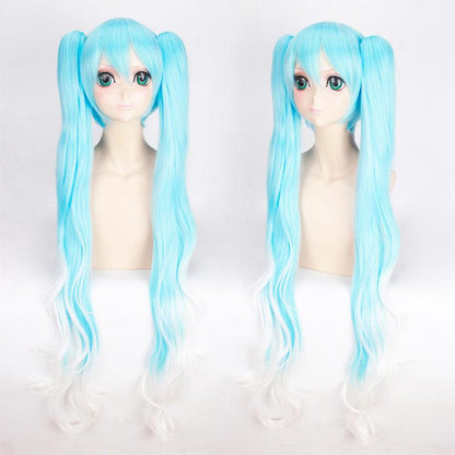 Anime VOCALOID Hatsune Miku 120cm Long Straight Double Ponytail Multicolor Bangs Cosplay Wigs
