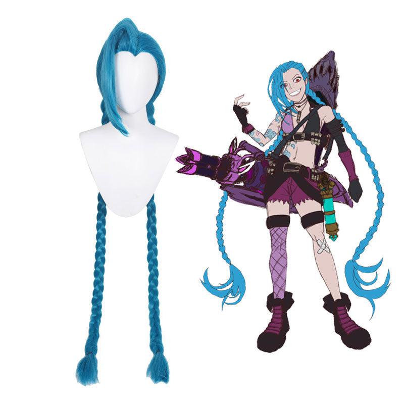 game lol league of legends jinx long blue bunches cosplay wigs