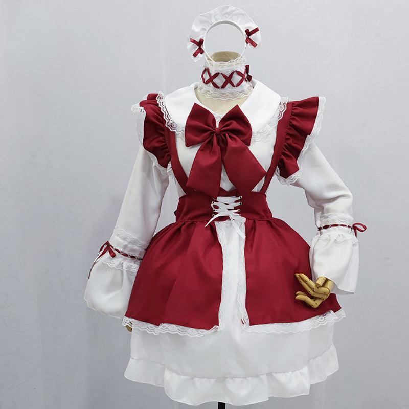 Red and White Gothic Maid Outfit Lolita Dress Plus size Fancy Dress Cosplay Costume