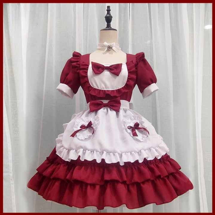 Pure and Cute Red Maid Uniform Anime Cat Maid Outfit Lolita Dress Cosplay Costume