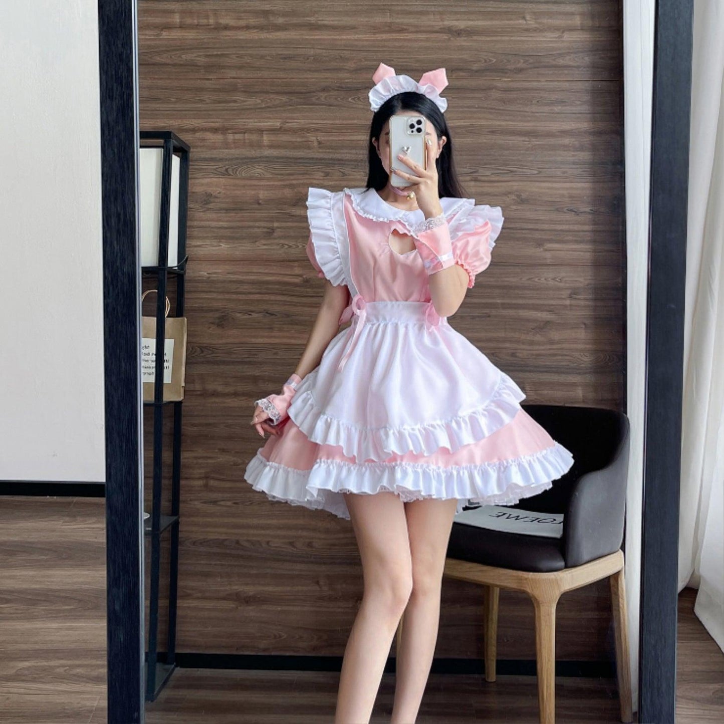 Cat Girl Black Pink Large Size Maid Outfit Lolita Dress Crossdresser Fancy Cosplay Costume