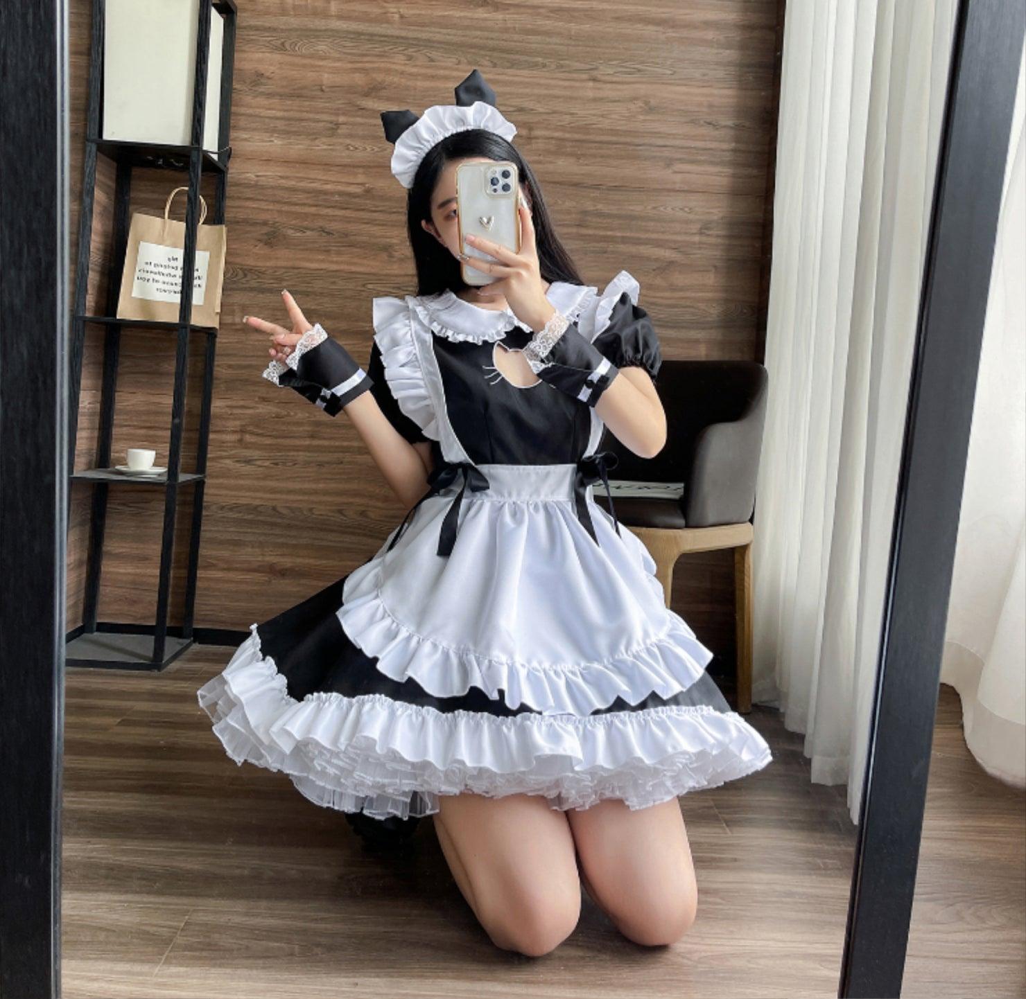 Cat Girl Black Pink Large Size Maid Outfit Lolita Dress Crossdresser Fancy Cosplay Costume