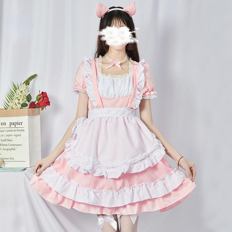 Original Pink Cute Cat Maid Outfit Lolita Dress Daily Fancy College Dress Cosplay Costume