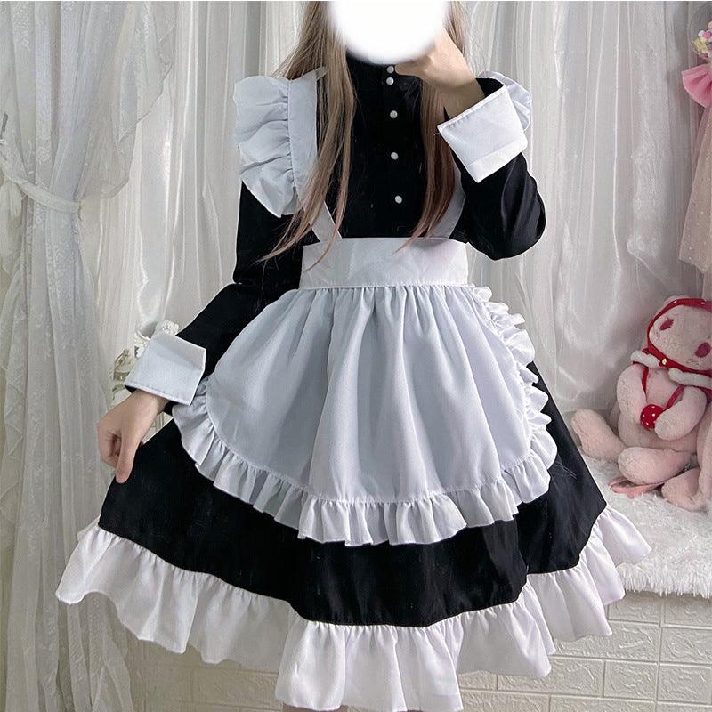 Black and White Gothic Maid Outfit Lolita Dress Japanese Cute Fancy Dress Cosplay Costume