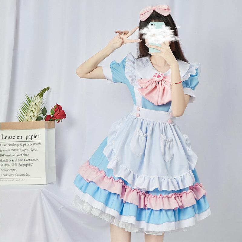 Original Light Blue Maid Outfit Lolita Dress Daily Fancy College Dress Cosplay Costume