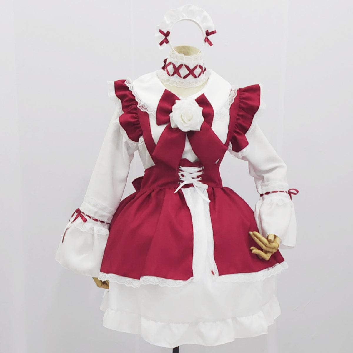 Red and White Gothic Maid Outfit Lolita Dress Plus size Fancy Dress Cosplay Costume
